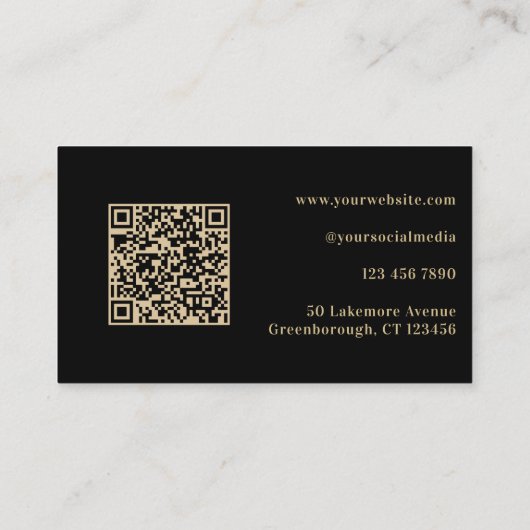 QR-code Modern Minimalistisch zwart goud Visitekaartje (Achterkant)