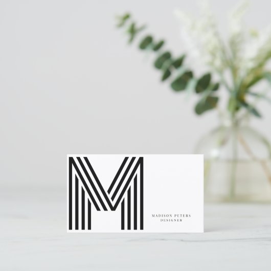 QR code modern minimalistisch zwart-wit monogram Visitekaartje (Staand voorkant)