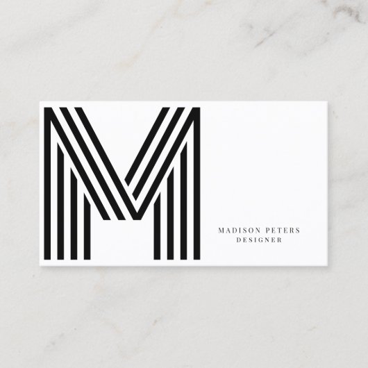 QR code modern minimalistisch zwart-wit monogram Visitekaartje (Voorkant)