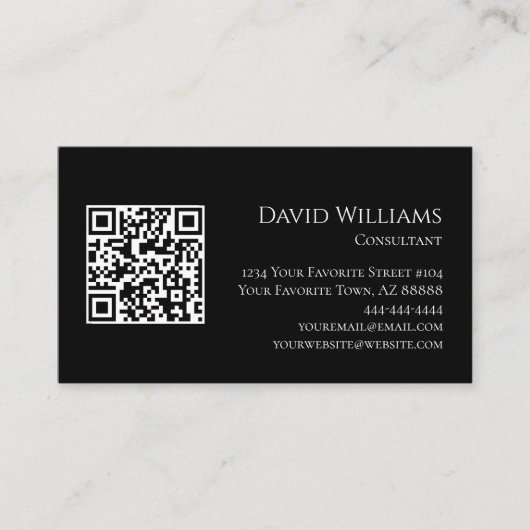 QR-code Modern minimalistisch zwart wit Visitekaartje (Voorkant)
