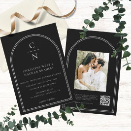 QR Code Modern Monogram Arch Wedding Kaart
