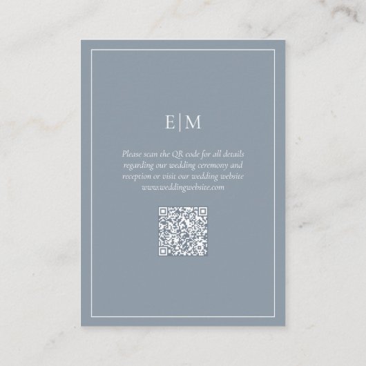 QR Code Modern Monogram Stoffig Blauw Bruiloft Det Informatiekaartje (Achterkant)