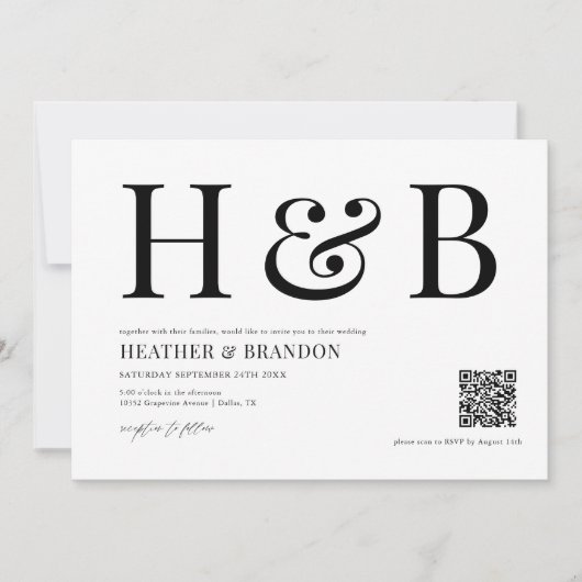 QR-code modern monogram trouwuitnodiging Save The Date (Voorkant)