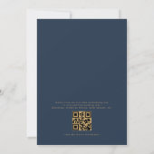 QR Code Modern Navy Blue Gold Minimal Wedding Kaart (Achterkant)