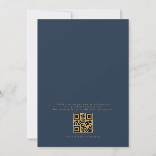 QR Code Modern Navy Blue Gold Minimal Wedding Kaart (Achterkant)