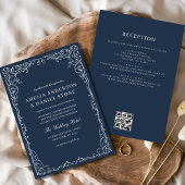 QR Code Modern Navy Blue Minimal Wedding Kaart
