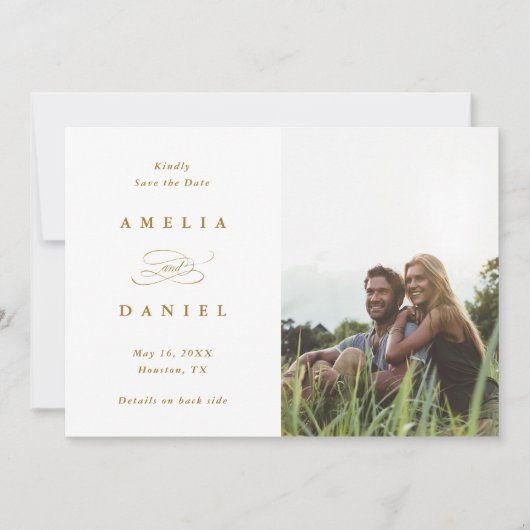 QR code Modern Photo Wedding Gold Save The Date (Voorkant)