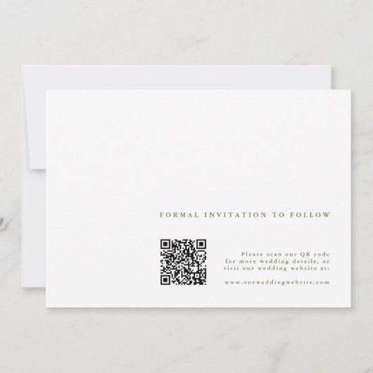 QR code Modern Photo Wedding Olive Green Save The Date (Achterkant)