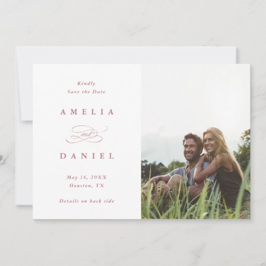 QR code Modern Photo Wedding Roos Gold Save The Date (Voorkant)