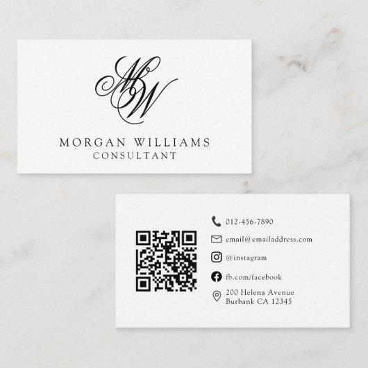 QR-code Modern Professional Black White Visitekaartje (Voorkant / Achterkant)