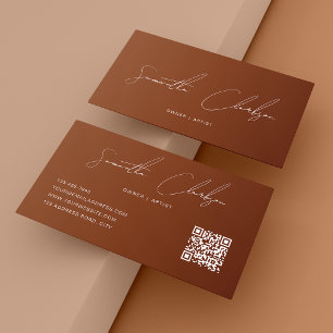 QR-code Modern Pure Terracotta Handgeschreven Scri Visitekaartje