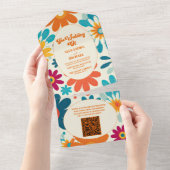 QR Code Modern Retro 70's Daisy Bruiloft All In One Uitnodiging (Afscheurbaar)