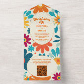 QR Code Modern Retro 70's Daisy Bruiloft All In One Uitnodiging (Binnen)