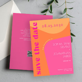 QR code modern retro groovy sinaasappel roze bruil Save The Date