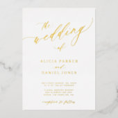 QR-code modern romantisch elegant goudhuwelijk Folie Uitnodiging (Voorkant)