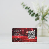 QR Code Modern Rood Glitter Professionele Nagelsty Visitekaartje (Staand voorkant)