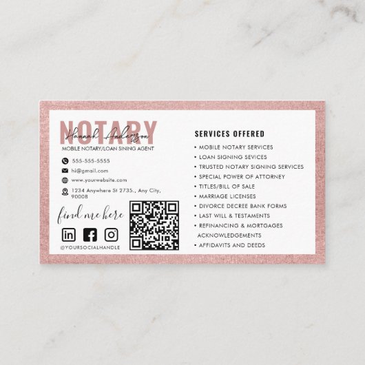 QR-code | Modern Roos Gold Mobile Notaris Publiek Visitekaartje (Achterkant)