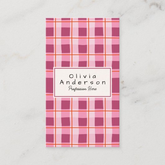 QR Code Modern Roze Geruite Eigenzinnige Boho Girl Visitekaartje (Voorkant)