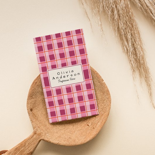 QR Code Modern Roze Geruite Eigenzinnige Boho Girl Visitekaartje