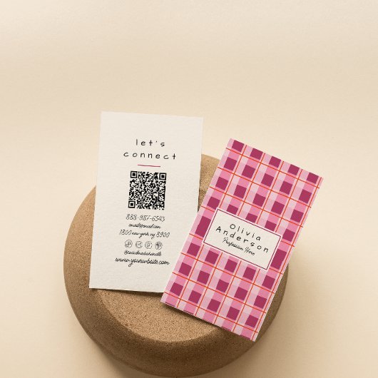 QR Code Modern Roze Geruite Eigenzinnige Boho Girl Visitekaartje