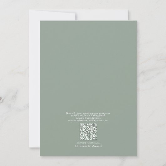 QR Code Modern Sage Green Minimal Leaf Wedding Kaart (Achterkant)