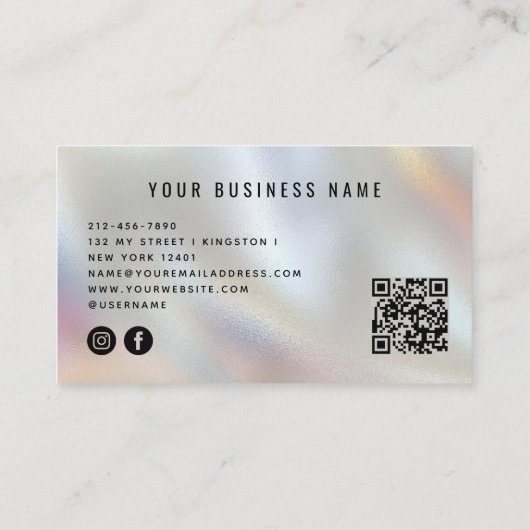 QR-code Modern scannbaar script Pearl Glass Visitekaartje (Achterkant)