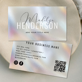 QR-code Modern scannbaar script Pearl Glass Visitekaartje
