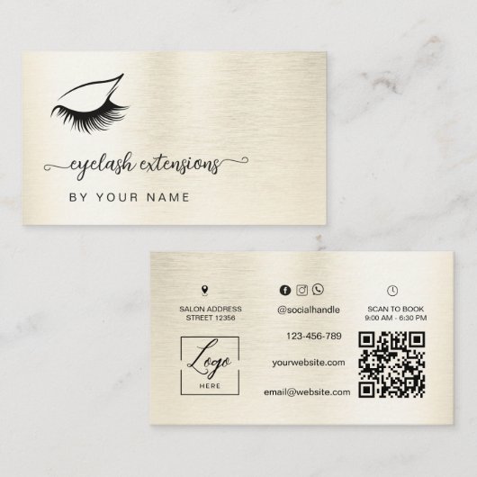 Qr Code Modern script Geglazuurd wit Wimper Visitekaartje (Voorkant / Achterkant)