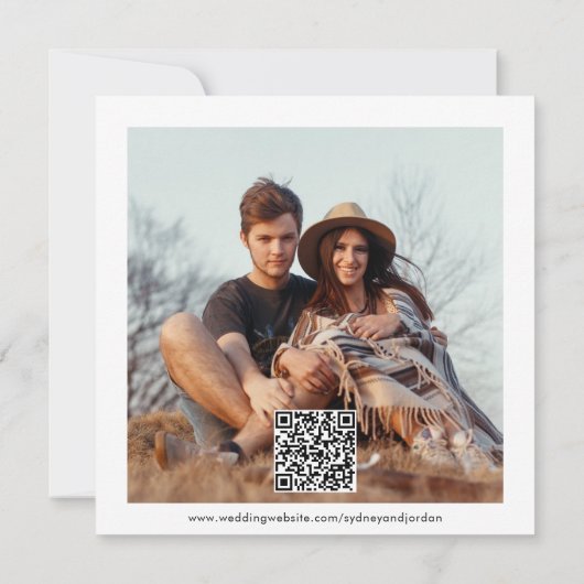 QR Code Modern Script Photo Overlay Square Weddens Save The Date (Achterkant)