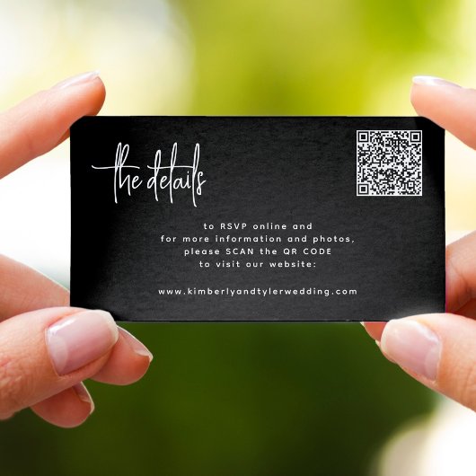 QR CODE modern script RSVP details bruiloft Informatiekaartje