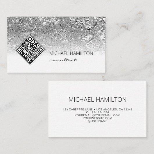 QR-code Modern Silver Visitekaartje (Voorkant / Achterkant)