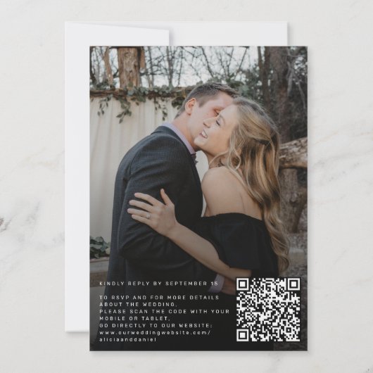 QR code modern simple typography 2 photo wedding Kaart (Achterkant)