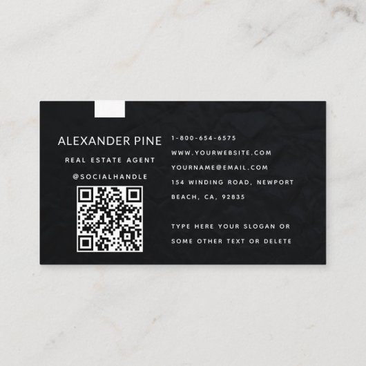 QR Code Modern Slank Zwart Wit Professioneel Visitekaartje (Achterkant)
