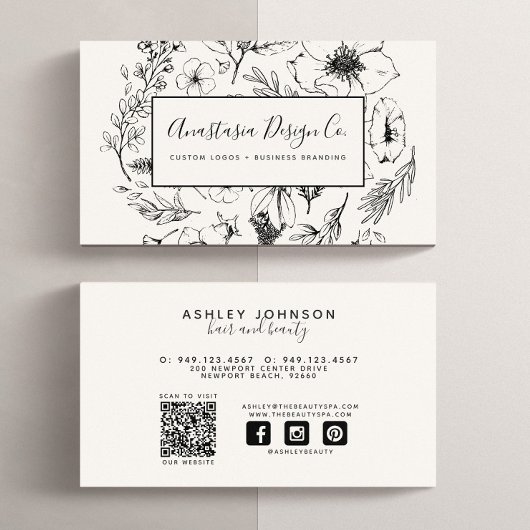 QR Code Modern Social Media Botanisch Blush Script Visitekaartje