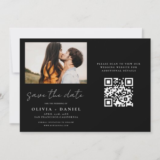 QR Code Modern Sparen de Datum 4 Foto Elegant Save The Date (Achterkant)