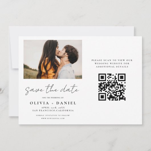 QR Code Modern Sparen de Datum 4 Foto Elegant Save The Date (Achterkant)