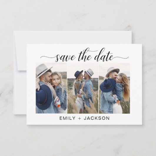 QR Code Modern Sparen de Datum 4 Foto Elegant Save The Date (Voorkant)