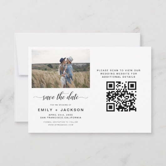 QR Code Modern Sparen de Datum 4 Foto Elegant Save The Date (Achterkant)