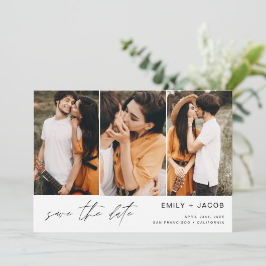 QR Code Modern Sparen de Datum 4 Foto Elegant Save The Date (Staand voorkant)