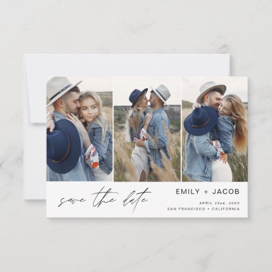 QR Code Modern Sparen de Datum 4 Foto Elegant Save The Date (Voorkant)