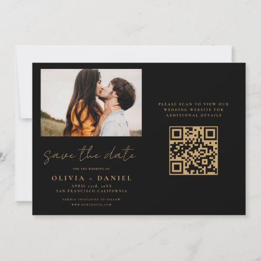 QR Code Modern Sparen de Datum 4 Foto Elegant Save The Date (Achterkant)