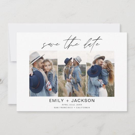 QR Code Modern Sparen de Datum 4 Foto Elegant Save The Date (Voorkant)