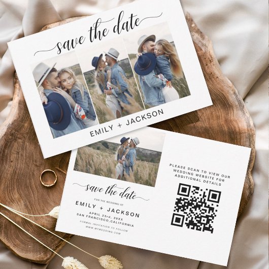 QR Code Modern Sparen de Datum 4 Foto Elegant Save The Date