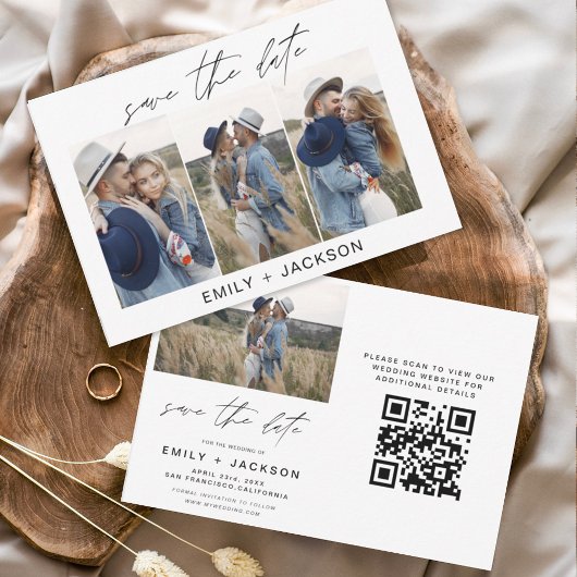 QR Code Modern Sparen de Datum 4 Foto Elegant Save The Date