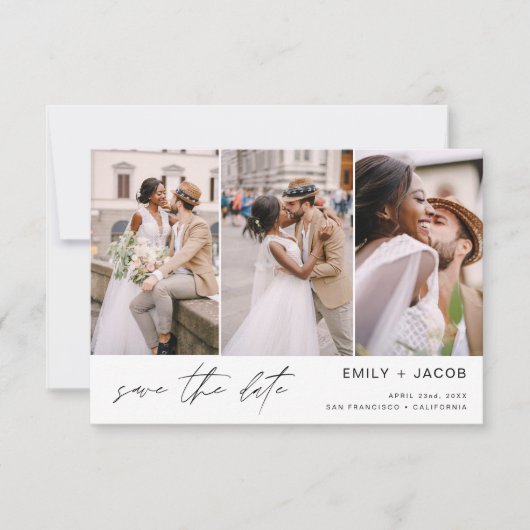QR Code Modern Sparen de Datum 4 Foto Elegant Save The Date (Voorkant)