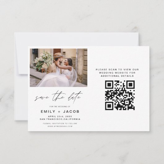 QR Code Modern Sparen de Datum 4 Foto Elegant Save The Date (Achterkant)