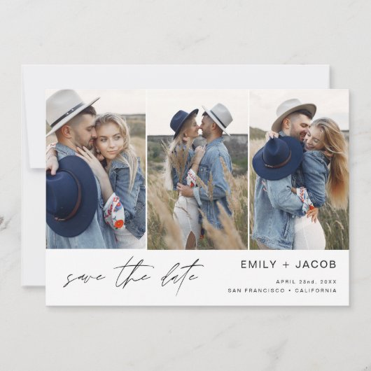 QR Code Modern Sparen de Datum 4 Foto Elegant Save The Date (Voorkant)