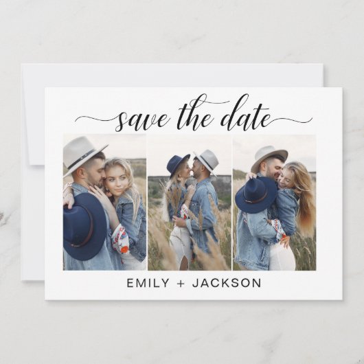 QR Code Modern Sparen de Datum 4 Foto Elegant Save The Date (Voorkant)