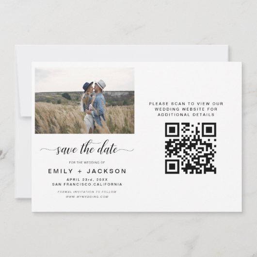 QR Code Modern Sparen de Datum 4 Foto Elegant Save The Date (Achterkant)