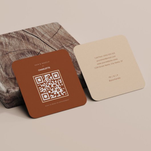 QR Code Modern Terracotta Appointcard Vierkante Visitekaartje